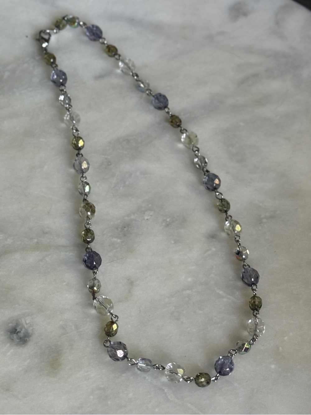 Premier Designs Multi Color Faceted Bead Silver Tone Station Necklace Crystal AB